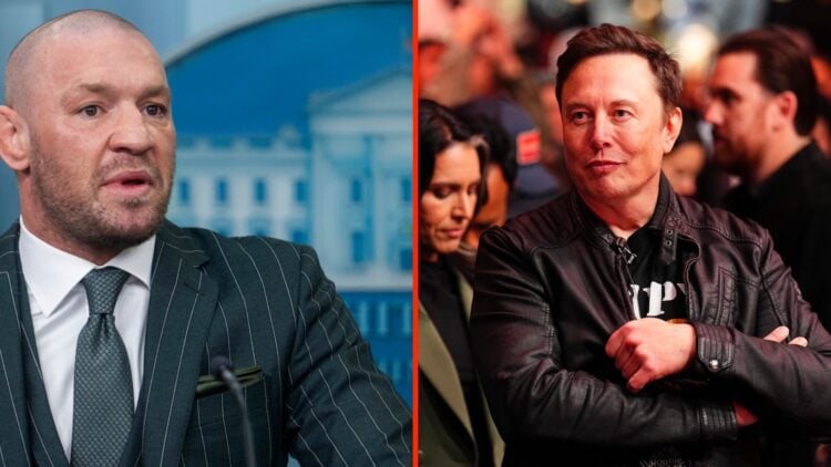 Conor McGregor during a talk at the White House split with Elon Musk in attendance at UFC 309
