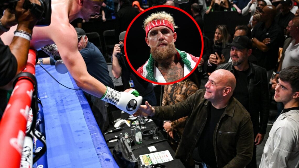 Main: Callum Walsh with UFC president Dana White after defeating Przemyslaw Runowski in their WBC Continental Americas Super Welterweight Title bou...