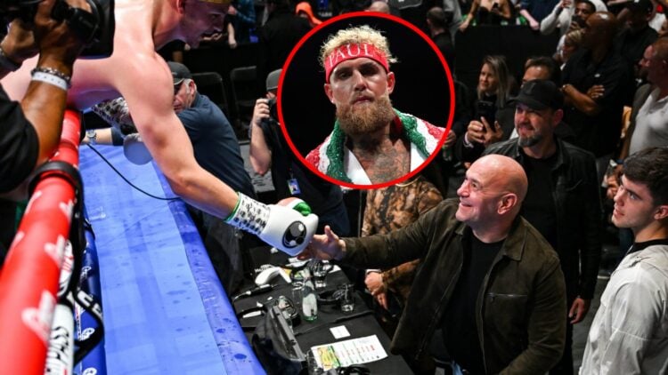 Main: Callum Walsh with UFC president Dana White after defeating Przemyslaw Runowski in their WBC Continental Americas Super Welterweight Title bou...