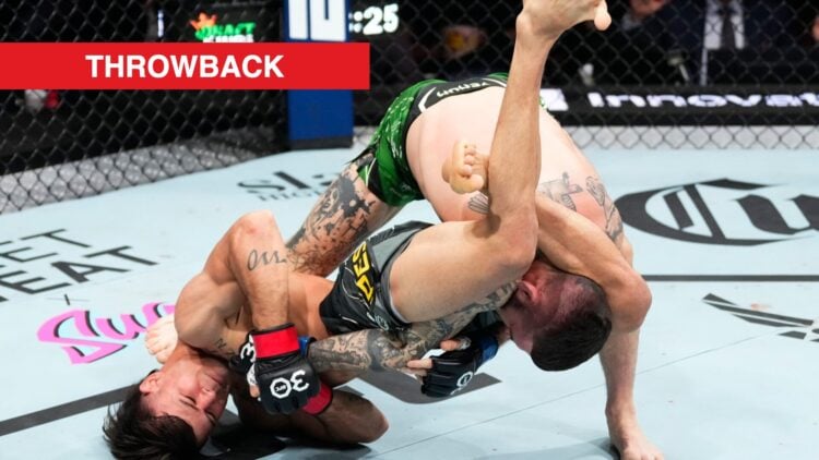 Diego Lopes submits Gavin Tucker with an armbar during their fight at UFC Nashville