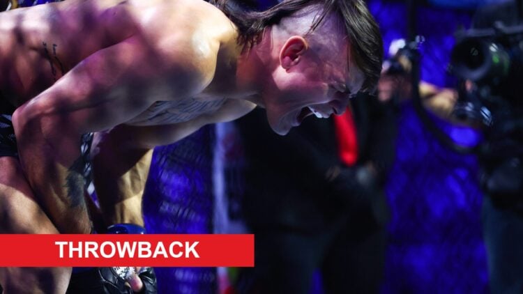 Diego Lopes cries in the octagon after losing to Alexander Volkanovski at UFC 314