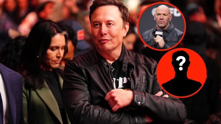Center: Elon Musk attends UFC 309 in Madison Square Garden in New York City in November, 2024. Insert: Dana White speaks during the 2024 UFC Season...