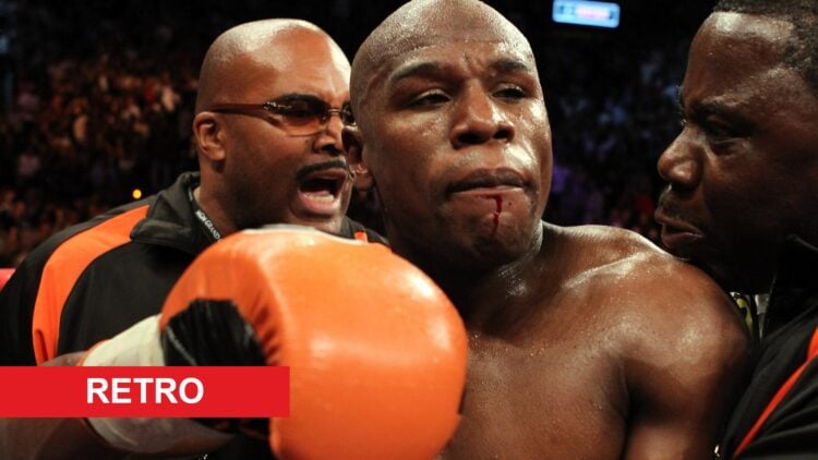 Floyd Mayweather celebrates in the ring after his knockout win over Victor Ortiz in September, 2011.