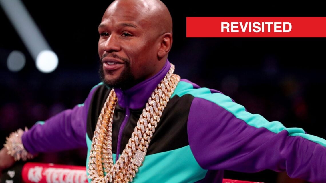 Floyd Mayweather Jr. stands in the ring before Errol Spence Jr takes on Mikey Garcia