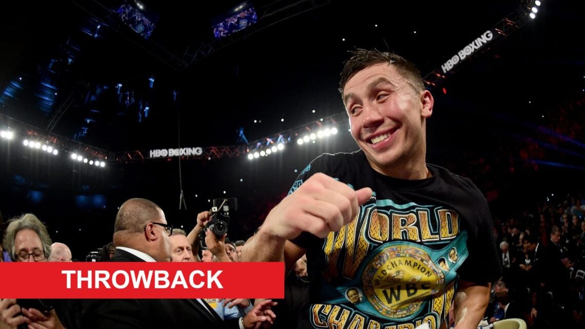 Gennady Golovkin celebrates in the ring after his knockout win over Dominic Wade in April, 2016.