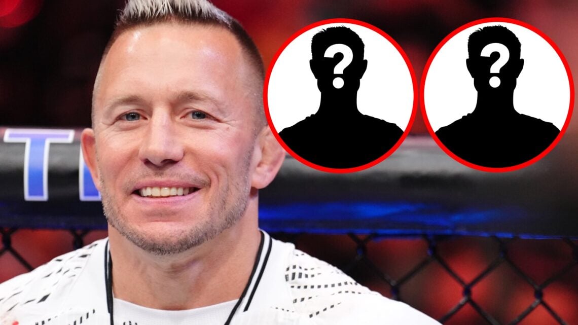 George St-Pierre on corner duty at UFC 315, two mystery insets.