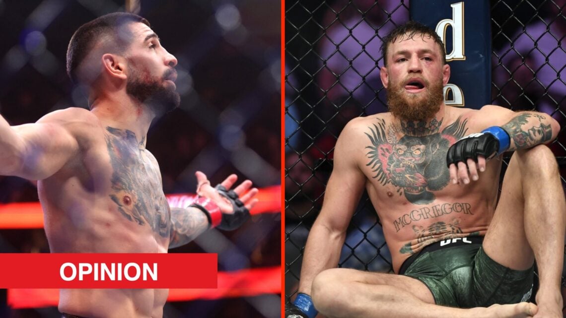 Ilia Topuria moments after his UFC 317 win split with Conor McGregor following his loss to Khabib Nurmagomedov