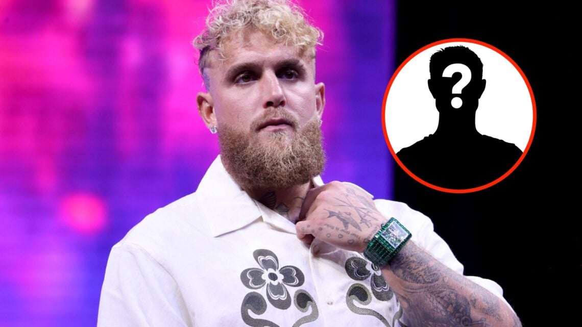 Center: Jake Paul faces the crowd during a pre-fight press conference ahead of his fight with Gervonta Davis in November, 2025. Insert: Mystery Fig...