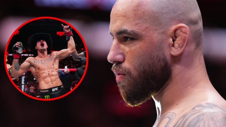 Jean Silva prepares to face Diego Lopes at Noche UFC, inset Lopes celebrates after stopping Silva at Noche UFC