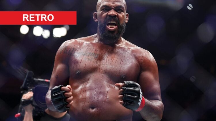 Jon Jones celebrates after beating Stipe Miocic at UFC 309