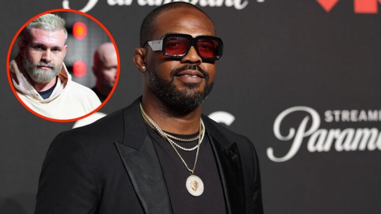 Jon Jones at the 2025 MTV Music Awards with an inset of Gordon Ryan making his way to the mat for the UFC Fight Pass Invitationals