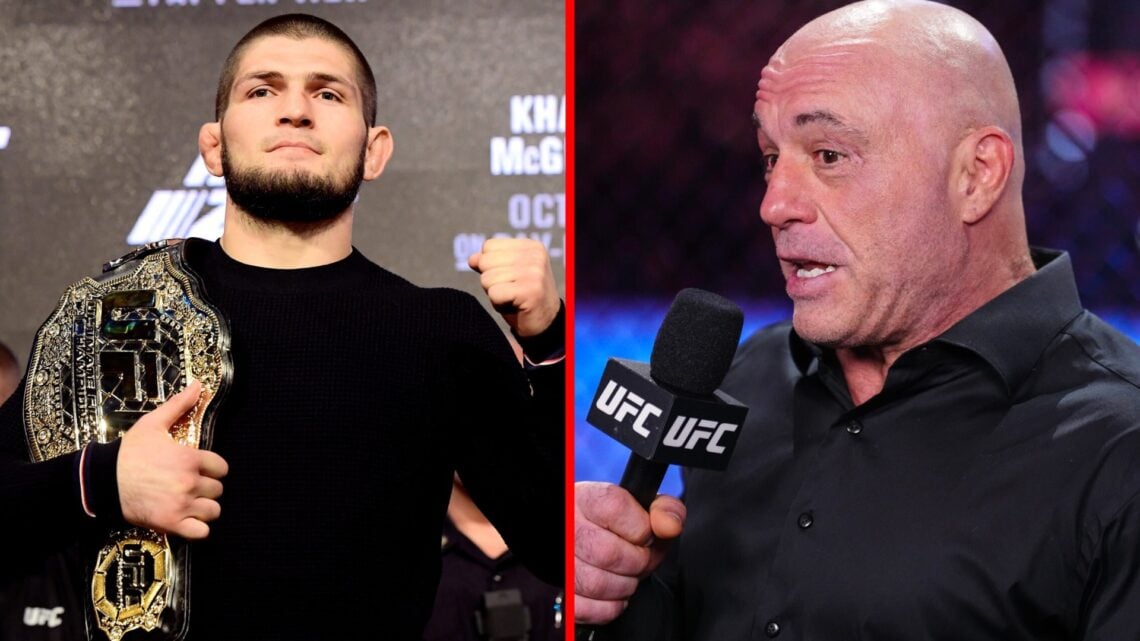 Khabib Nurmagomedov at the UFC 229 press conference, Joe Rogan speaks at UFC 317.