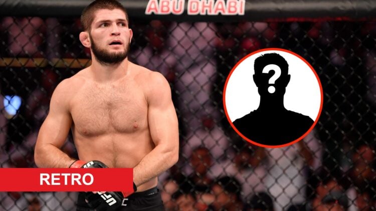 Center: Khabib Nurmagomedov in the Octagon after his submission win over Dustin Poirier in their lightweight title fight at UFC 242 in September, 2...