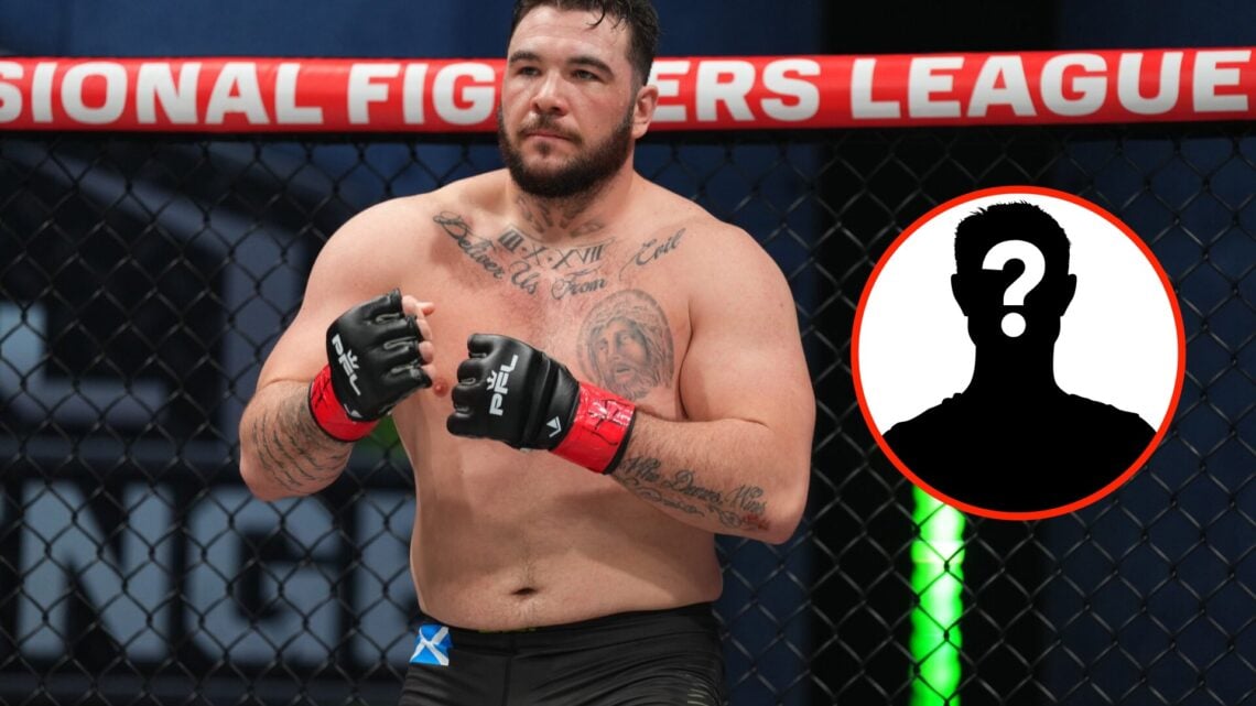 Louie Sutherland stands in the octagon at PFL with a mystery insert