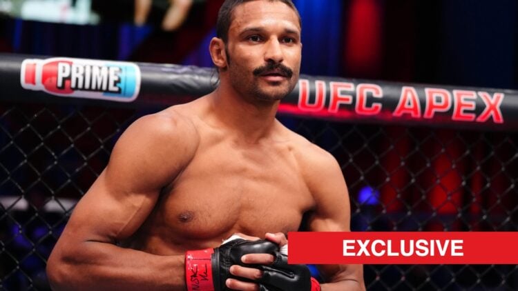 Mandel Nallo in the Octagon during Contender Series bout, with exclusive label.