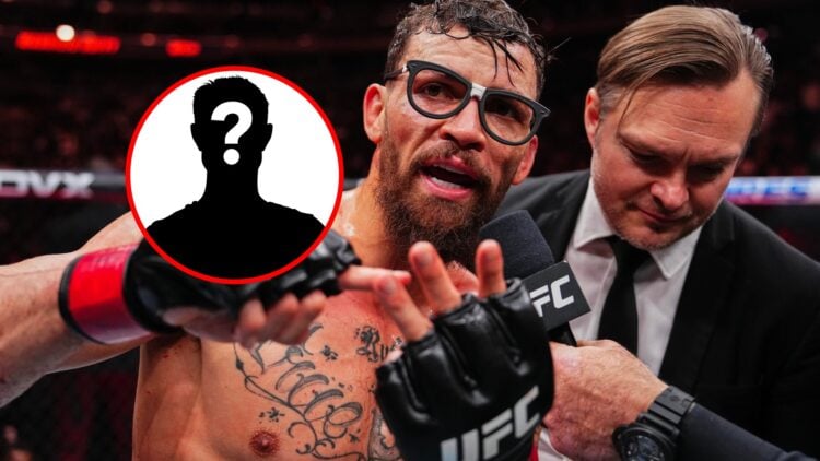 Mauricio Ruffy during his UFC 309 post-fight interview, with mystery inset