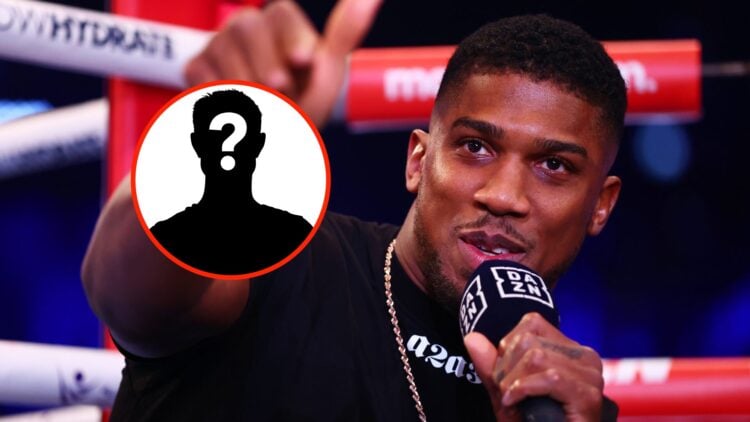 Insert: Mystery Fighter. Center: Anthony Joshua during an interview in November 2022, in Abu Dhabi, UAE.