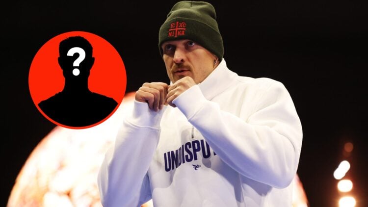 Insert: Mystery Fighter. Center: Oleksandr Usyk attends the open workouts ahead of his undisputed heavyweight title fight with Tyson Fury in Riyadh...