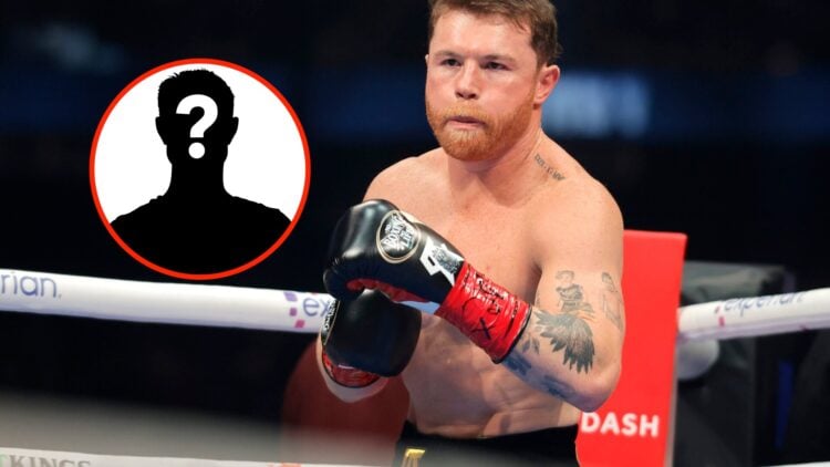 Insert: Mystery Figure. Center: Canelo Alvarez in the ring during his undisputed super middleweight title fight with Terence Crawford in September,...