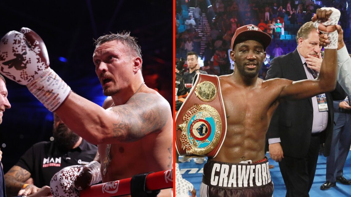 Canelo Alvarez raises his hand before fighting Edgar Berlanga and Terence Crawford after KO'ing Jeff Horn.