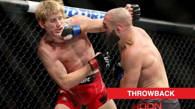 Jared Gordon punches Paddy Pimblett during their fight at UFC 282