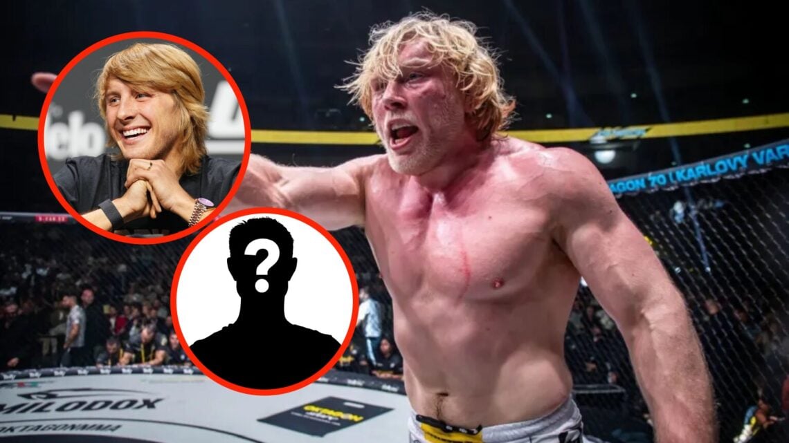 Insert: Paddy Pimblett smiles during a pre-fight press conference. Insert: Mystery Fighter. Right: Frederic Vosgrone reacts after his win over Jori...