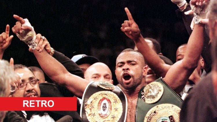 Roy Jones Jr. celebrates in the ring after his light heavyweight title fight win over Richard Hall in May, 2000.