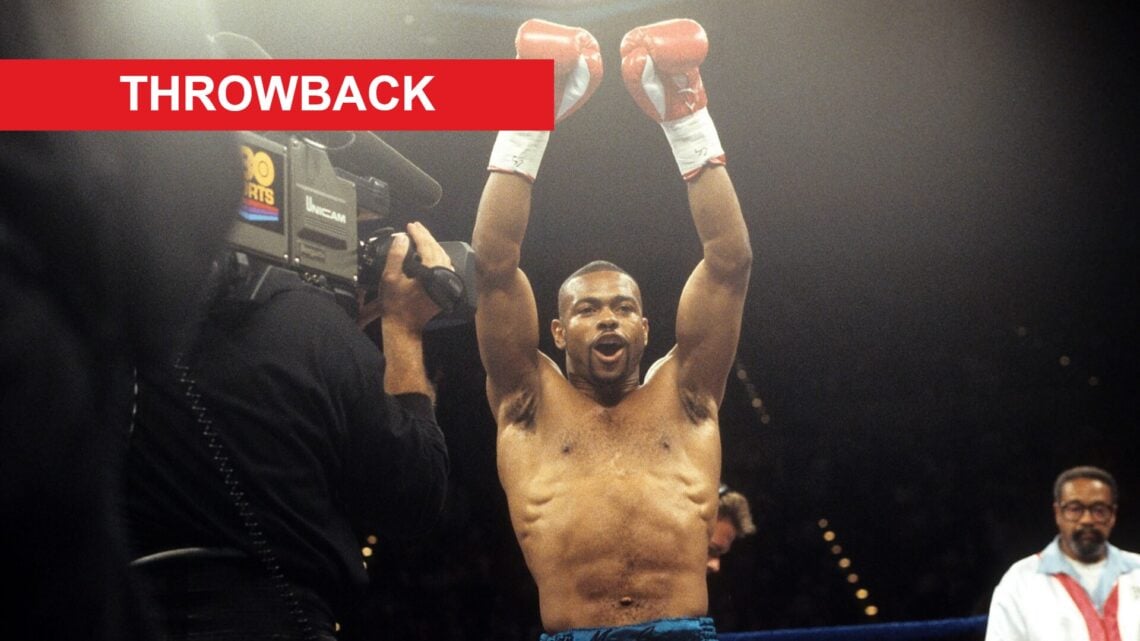 Roy Jones Jr celebrates after knocking out Tony Thornton