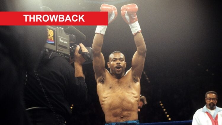 Roy Jones Jr celebrates after knocking out Tony Thornton