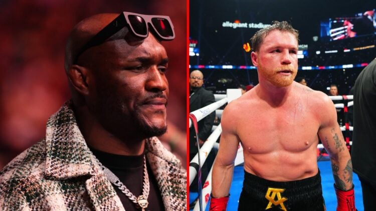 Split image of Kamaru Usman at UFC event, Canelo Alvarez in the boxing ring for Terence Crawford fight