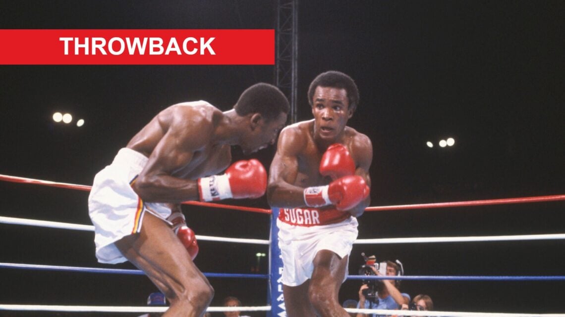 Sugar Ray Leonard punches Thomas Hearns in 1981