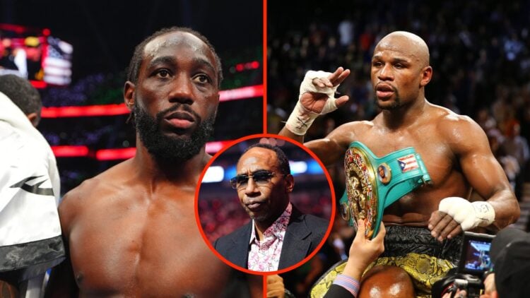 Terence Crawford moments before fight against Canelo Alvarez split with Floyd Mayweather following win over Robert Guerrero with an inset of Stephe...