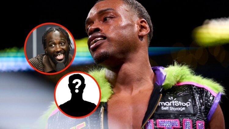 Insert: Terence Crawford attends a press conference ahead of his super middleweight title fight with Canelo Alvarez in July, 2025. Insert: Mystery ...