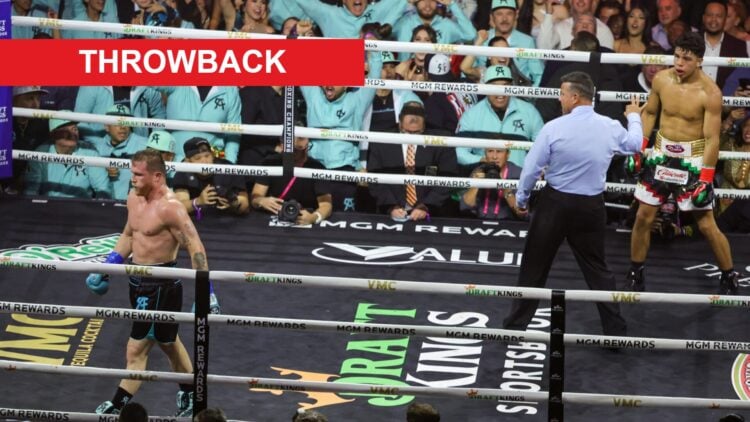 Thomas Taylor counts Jaime Munguia in the corner as Canelo Alvarez walks away