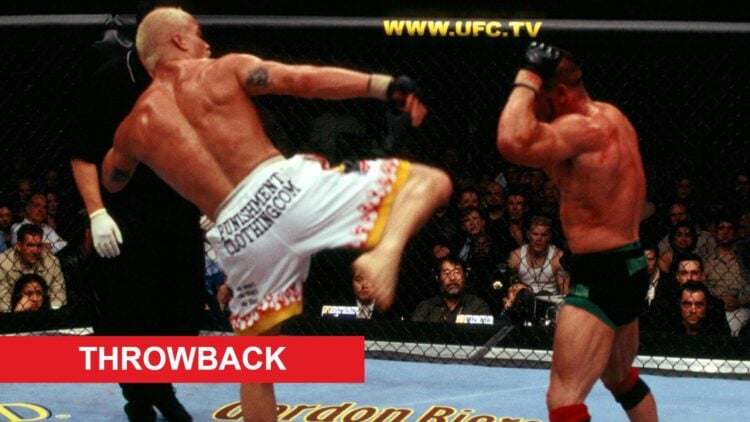 Tito Ortiz throws a kick at Ken Shamrock