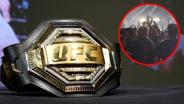 Титул чемпиона UFC в полулегком весе Илии Топурии в Мадриде, Испания, рядом вид из толпы во время шоу Slaughter to Prevail в Лас-Вегасе