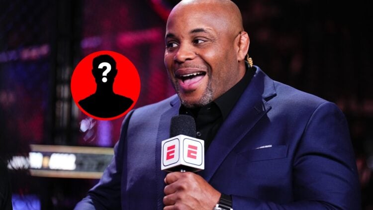 UFC commentator Daniel Cormier cageside at UFC event, with mystery inset