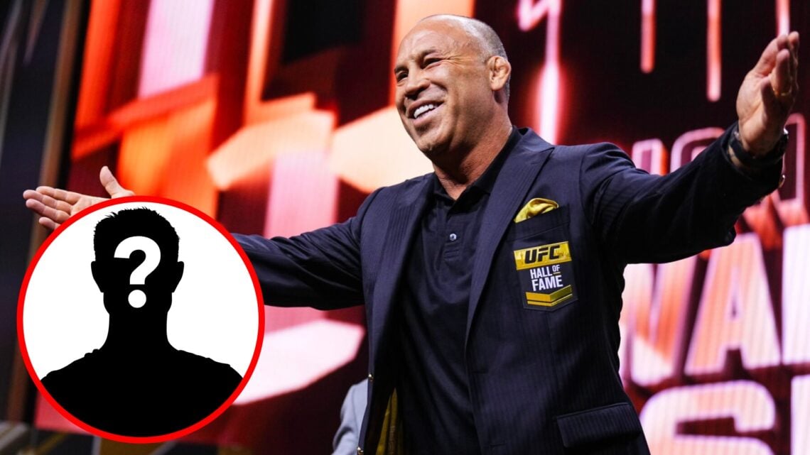 Wanderlei Silva poses at the UFC Hall of Fame 2024 Induction Ceremony, inset mystery icon