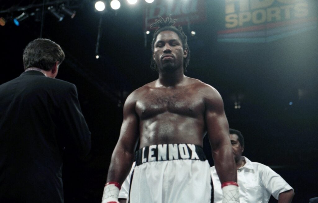Lennox Lewis in the ring during his heavyweight title fight with Ray Mercer in May,1996.