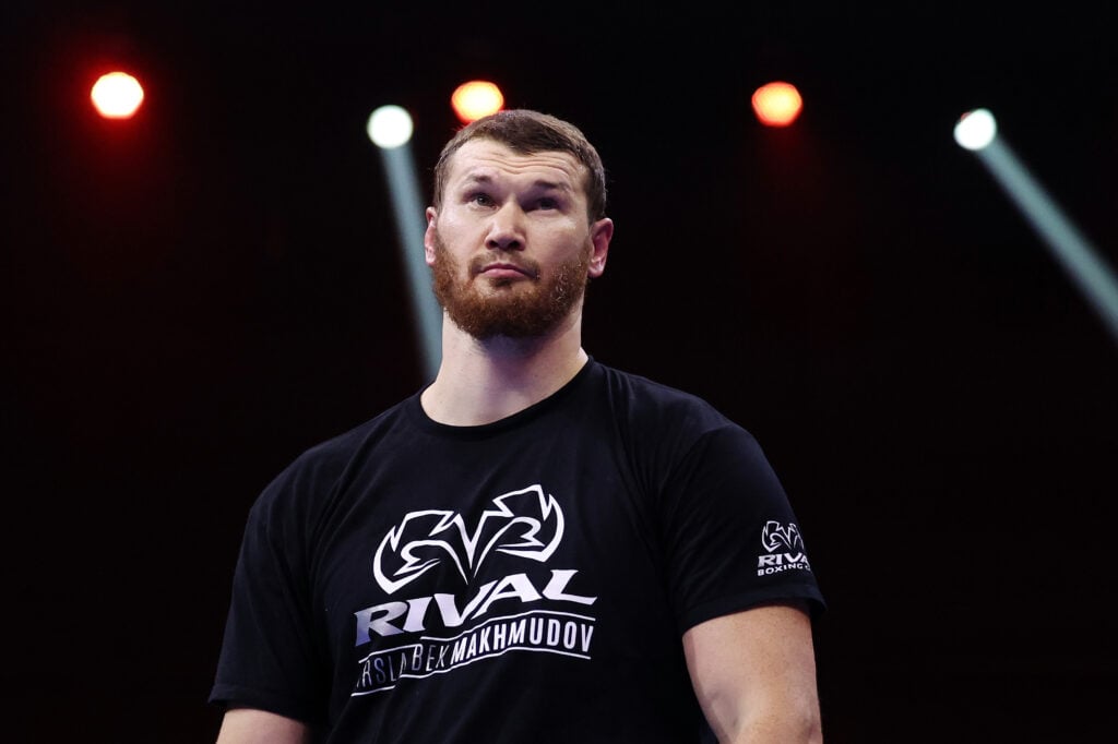 Arslanbek Makhmudov in the ring ahead of his WBA Inter-Continental heavyweight title fight with Agit Kabayal in December, 2023.
