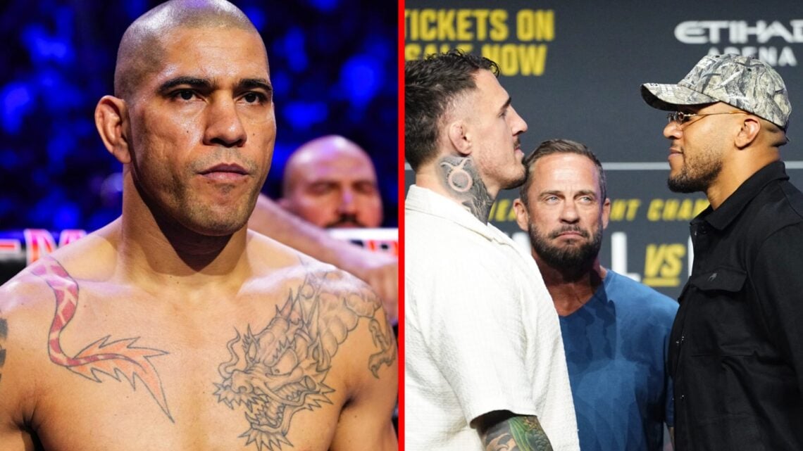 Alex Pereira in the Octagon at UFC 313, Tom Aspinall and Ciryl Gane face off.