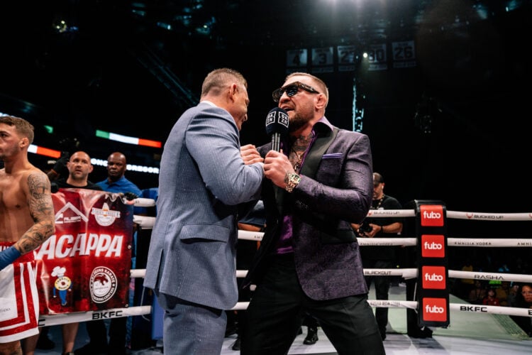 Conor McGregor and Dave Feldman embrace at BKFC 82