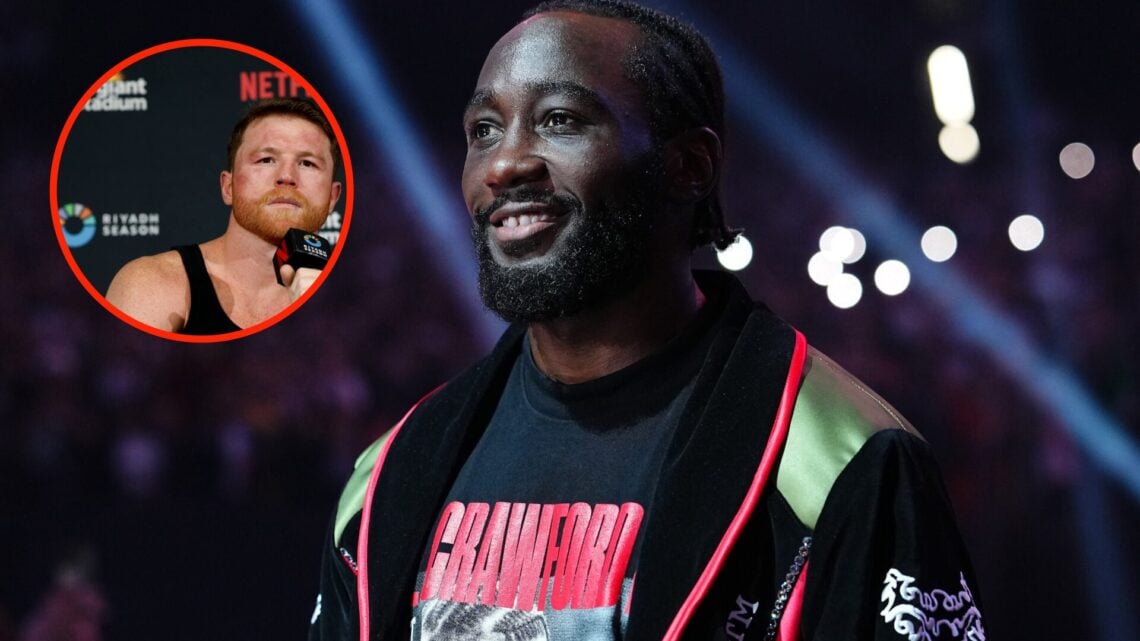 Insert: Canelo Alvarez attends a press conference after his undisputed super middleweight title fight with Terence Crawford in September, 2025. Cen...