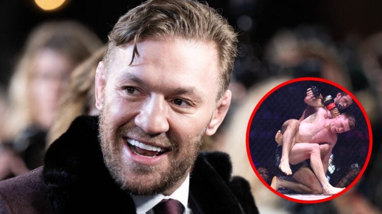 Conor McGregor at 'Road House' UK Special Screening, inset Usman Nurmagomedov grapples Paul Hughes in their PFL Champions Series rematch in Dubai