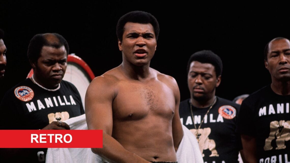 Muhammad Ali attends the weigh-in before his fight with Joe Frazier in October, 1975.