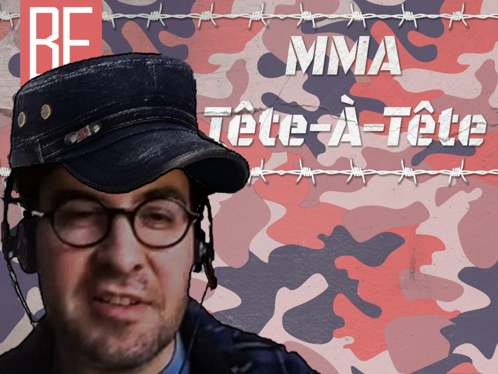 MMA Bunker, MMA Podcast, Podcast, Bloody Elbow Podcast, Kid Nate, Nate Wilcox, Nate in his Military Hat or Cap in his MMA Bunker, MMA Tête-À-Tête Special, with barbed wire and camouflage