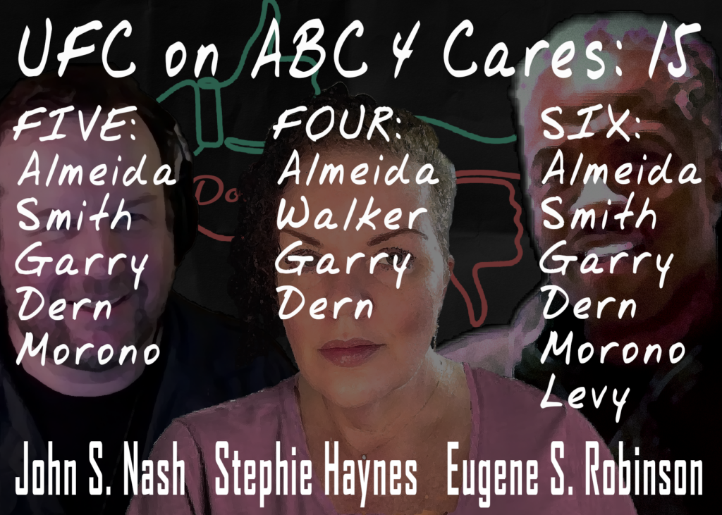 UFC, MMA, UFC Podcast, MMA Podcast, UFC on ABC 4, UFC Fight NIght, Care/Don't Care Podcast, Eugene S Robinson, John Nash, Stephie Haynes, CDC Care Tally Infographic
