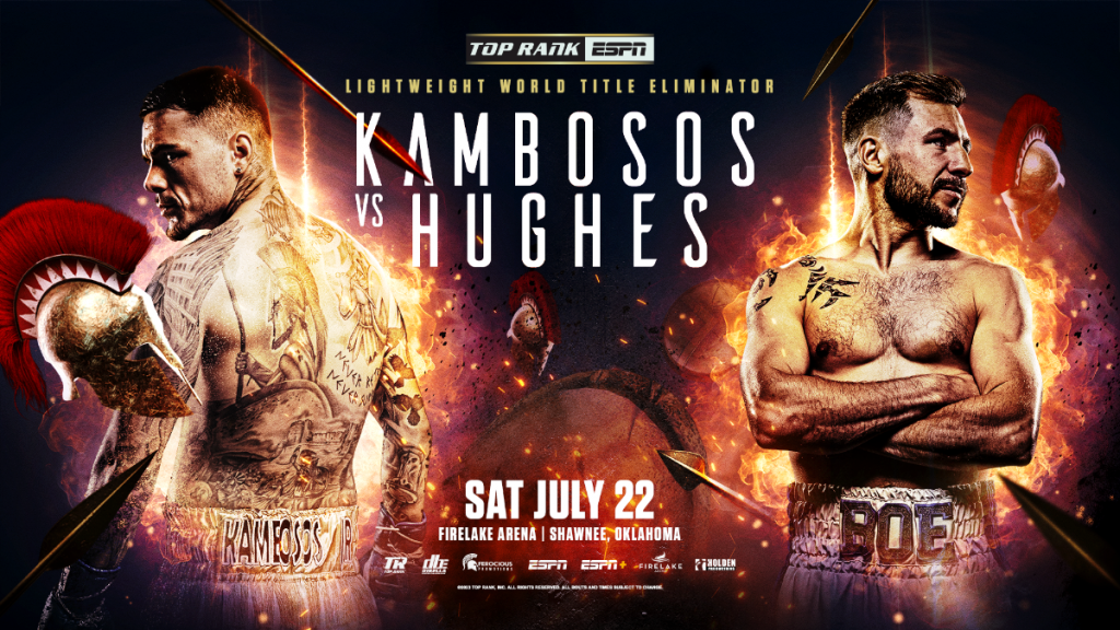 George Kambosos Jr. vs. Maxi Hughes official poster. Top Rank/ESPN