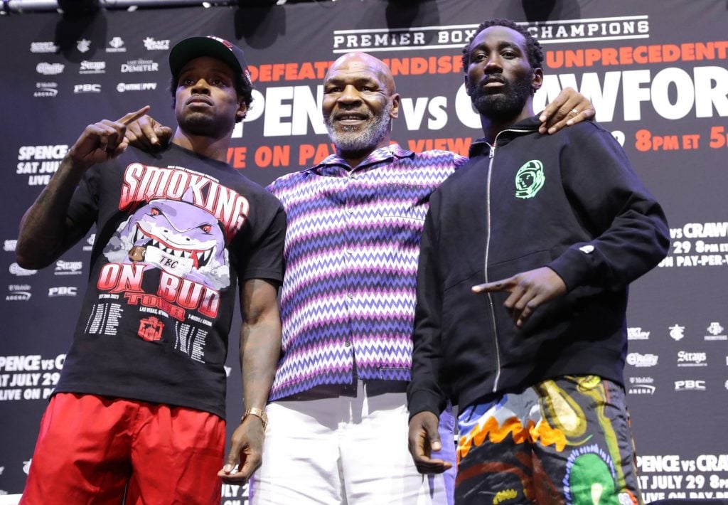 July 27 2023,Las Vegas,Nevadas,Nevada,T-Mobile Arena,Abschlußpressekonferenz,Final press conference, PK, Pressekonferenz Terrence Crawford,Errol Spence Jr,Knospe,Bud,Mike Tyson Las Vegas Nevada USA Copyright: xTomxHoganx SpenceCrawfordPC_Hoganphotos329