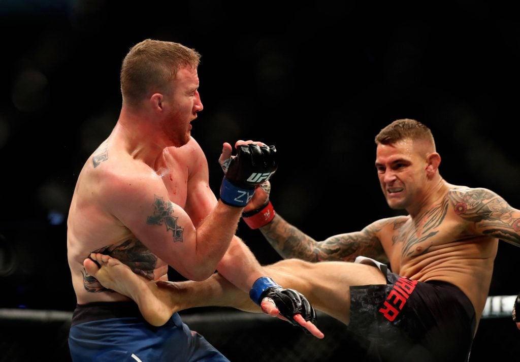UFC 291 opponents Dustin Poirier and Justin Gaethje during their first fight. IMAGO/USA TODAY